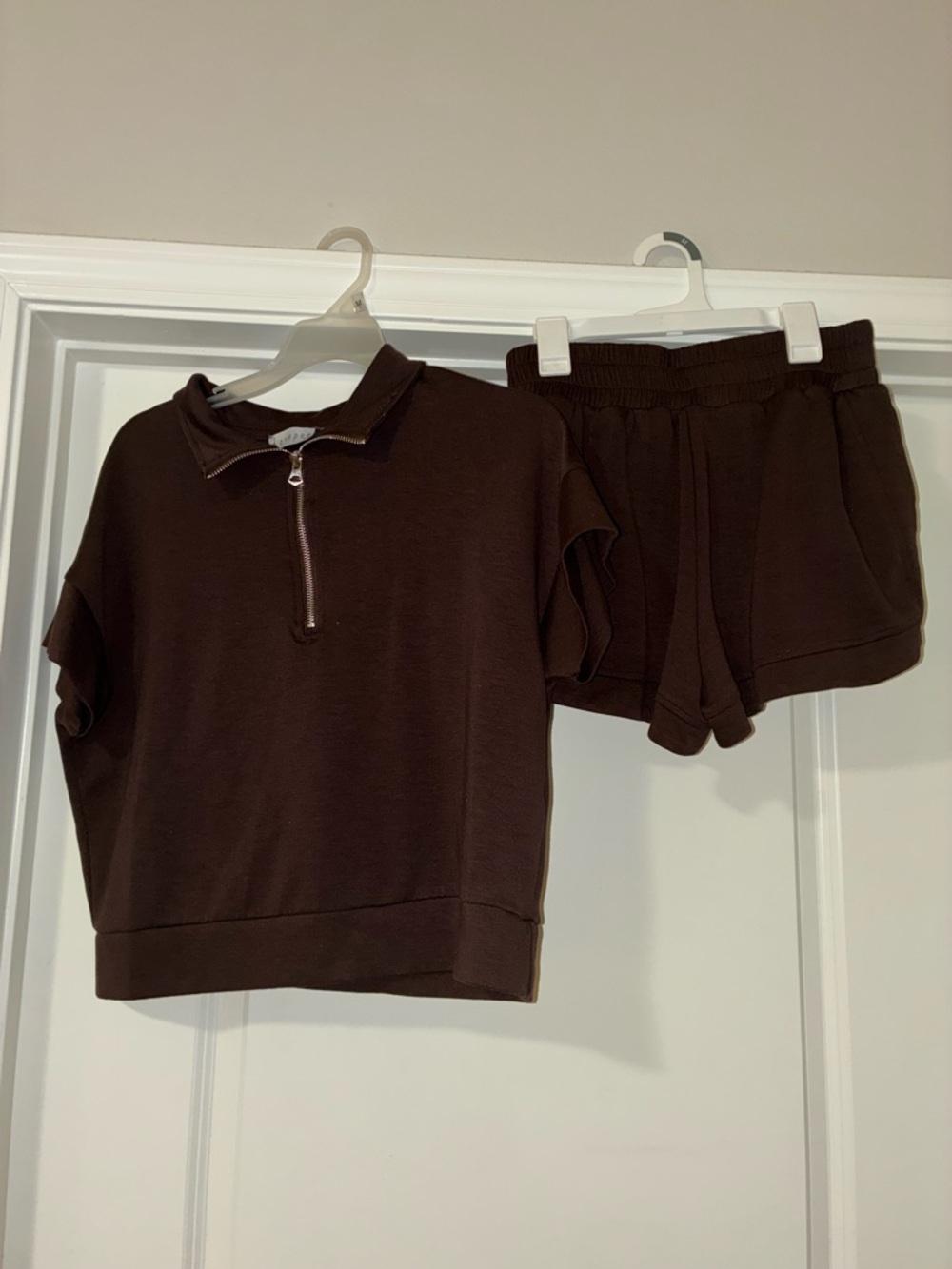 Kids Brown Short-Sleeve Zip Pullover & Shorts Set
